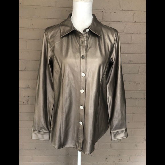 Susan Graver Tops - Susan Graver NWT Faux leather button down shirt S